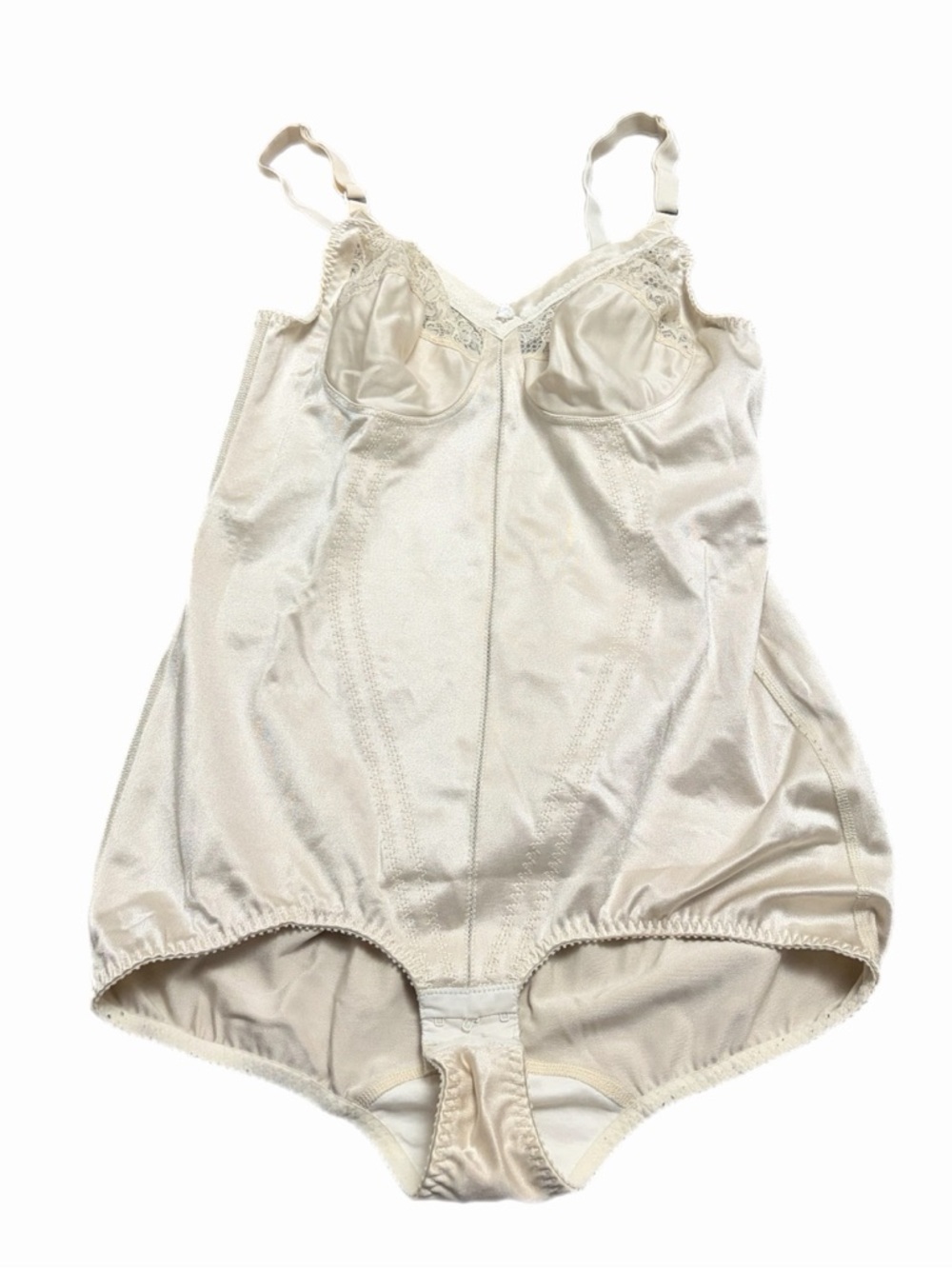 60s/70s European Belgian Vintage Shapewear Pin-Up Bodysuit (Ivory/Cream) L/XL